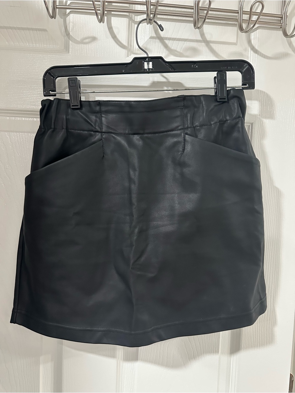 Indigo Rein Black Faux Leather Mini Skirt with Front Pockets